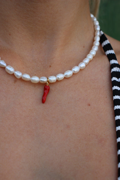 Chili Süßwasserperlen Choker
